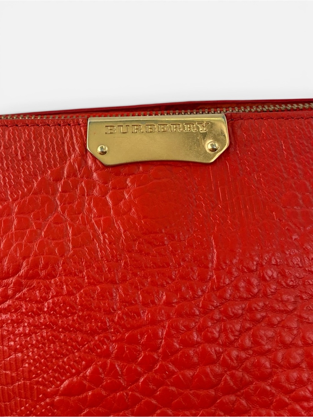 Burberry Red Orange Pebbled Leather Shoulder Bag Crossbody Purse Gold Hardware - Picture 5 of 9